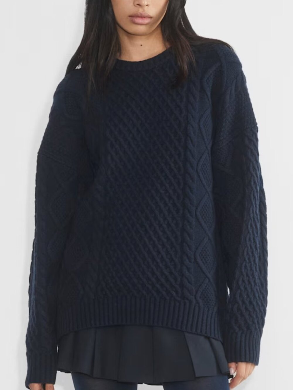 NWT Aritzia Sunday Best Peggy Crewneck Cable Knit Wool Sweater Admiral Size XS